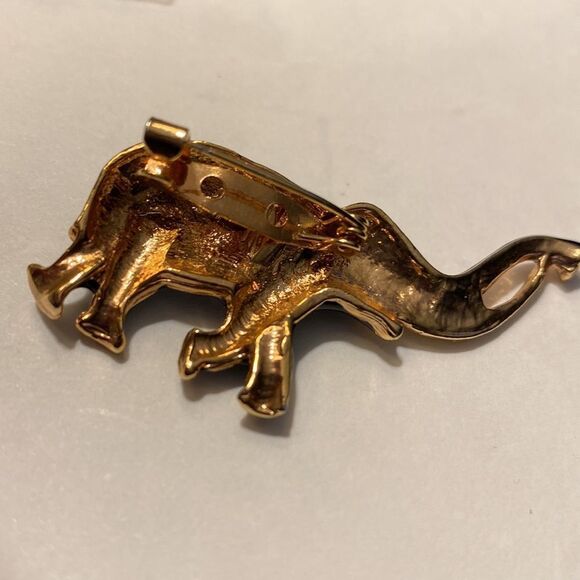Black Enamel & Gold Whimsical Elephant Pin Brooch - Picture 9 of 9